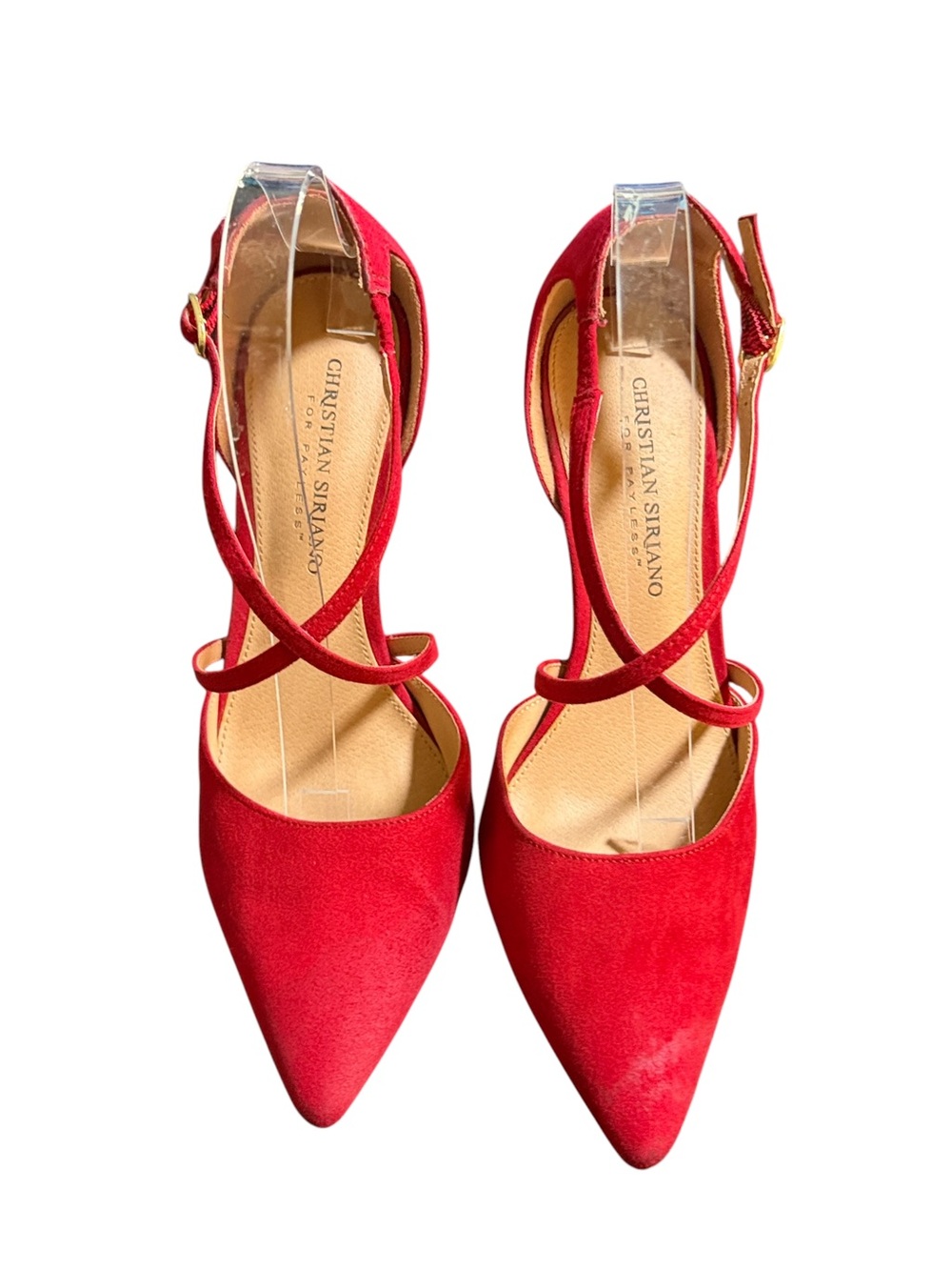 Christian Siriano Red Suede Pointed-Toe Crisscross Slingbacks Heels Size 8 - Picture 3 of 12